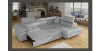 Canapé d’angle convertible MENTON gris velours – Angle droit avec coffre