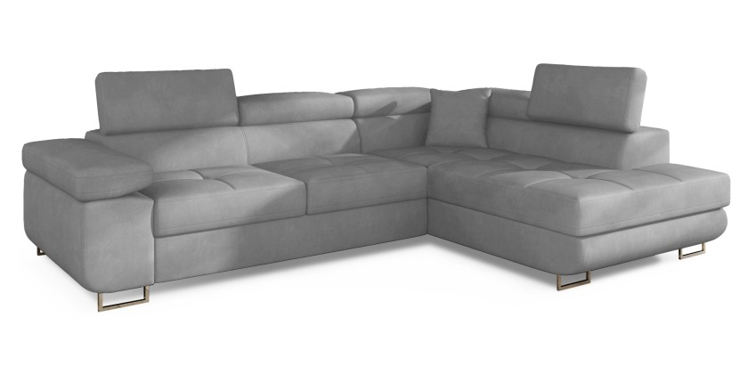 Canapé d’angle convertible MENTON gris velours – Angle droit avec coffre