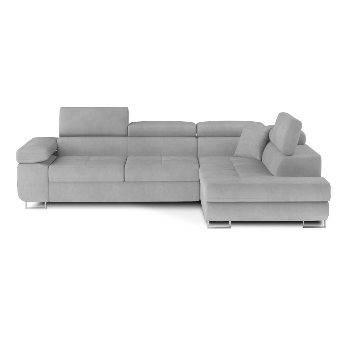 Canapé d’angle convertible MENTON gris velours – Angle droit avec coffre