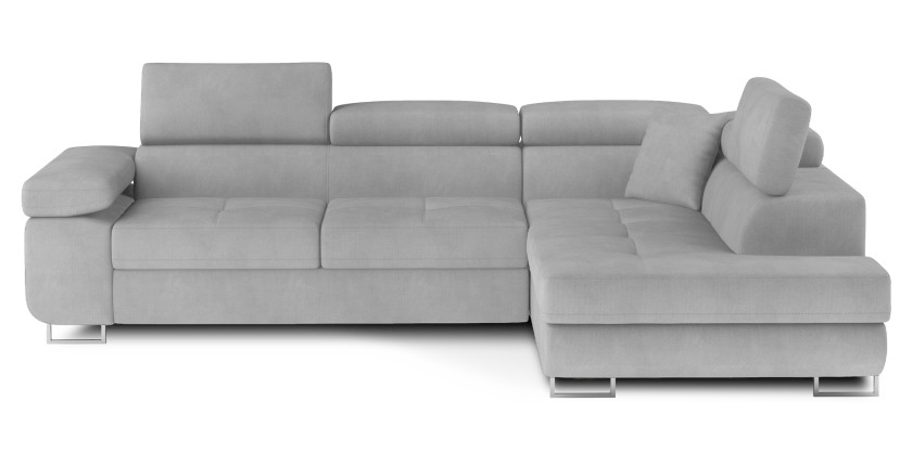 Canapé d’angle convertible MENTON gris velours – Angle droit avec coffre