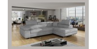 Canapé d’angle convertible MENTON gris velours – Angle droit avec coffre