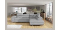 Canapé d’angle convertible MENTON gris velours – Angle droit avec coffre
