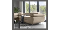 Canapé d’angle convertible MENTON beige velours – Angle gauche avec coffre
