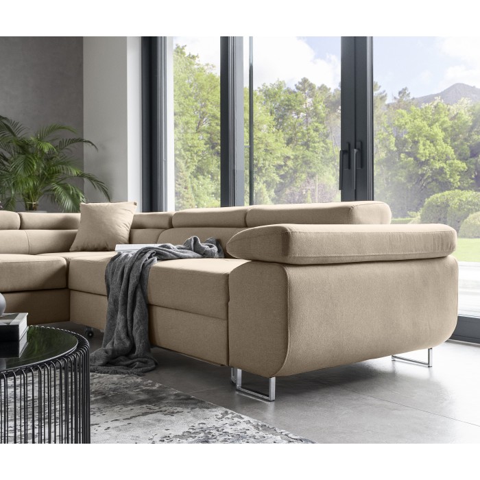 Canapé d’angle convertible MENTON beige velours – Angle gauche avec coffre