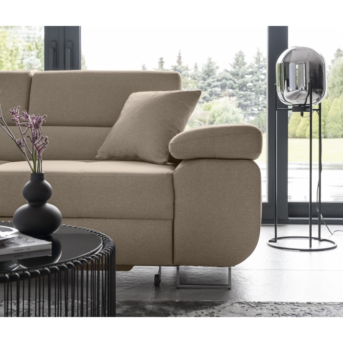 Canapé d’angle convertible MENTON beige velours – Angle gauche avec coffre