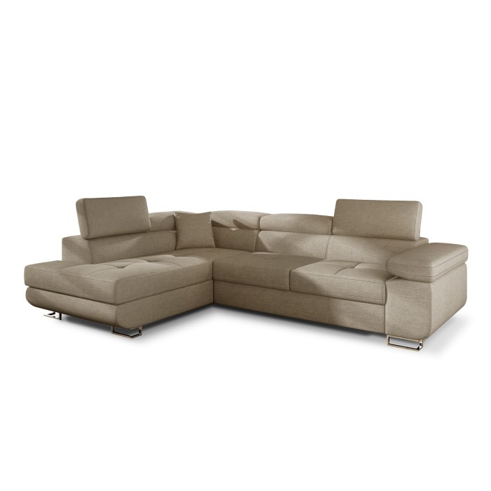 Canapé d’angle convertible MENTON beige velours – Angle gauche avec coffre