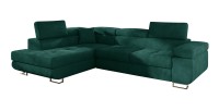 Canapé d’angle convertible MENTON vert canard velours – Angle gauche avec coffre
