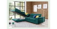 Canapé d’angle convertible MENTON vert canard velours – Angle gauche avec coffre