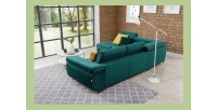 Canapé d’angle convertible MENTON vert canard velours – Angle gauche avec coffre