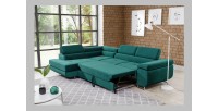 Canapé d’angle convertible MENTON vert canard velours – Angle gauche avec coffre