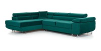 Canapé d’angle convertible MENTON vert canard velours – Angle gauche avec coffre