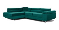 Canapé d’angle convertible MENTON vert canard velours – Angle gauche avec coffre