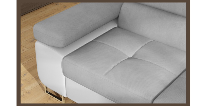 Canapé d’angle convertible MENTON vert canard velours – Angle gauche avec coffre