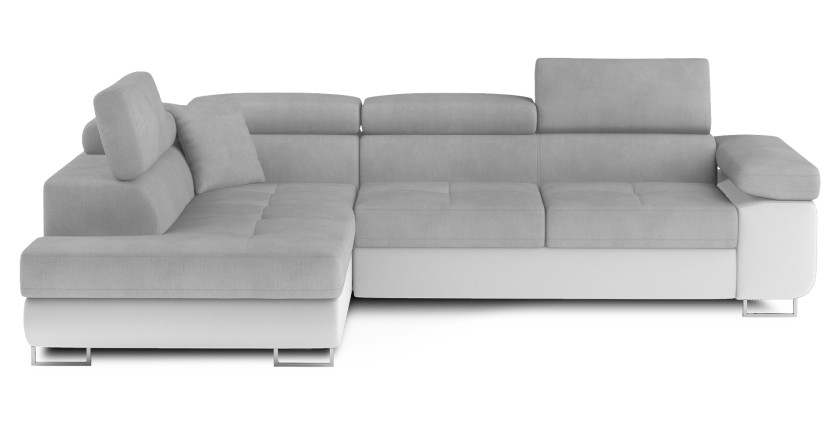 Canapé d’angle convertible MENTON vert canard velours – Angle gauche avec coffre