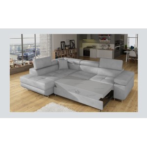 Canapé d’angle convertible MENTON gris – Angle gauche avec coffre