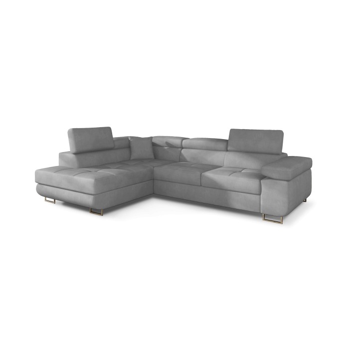 Canapé d’angle convertible MENTON gris – Angle gauche avec coffre