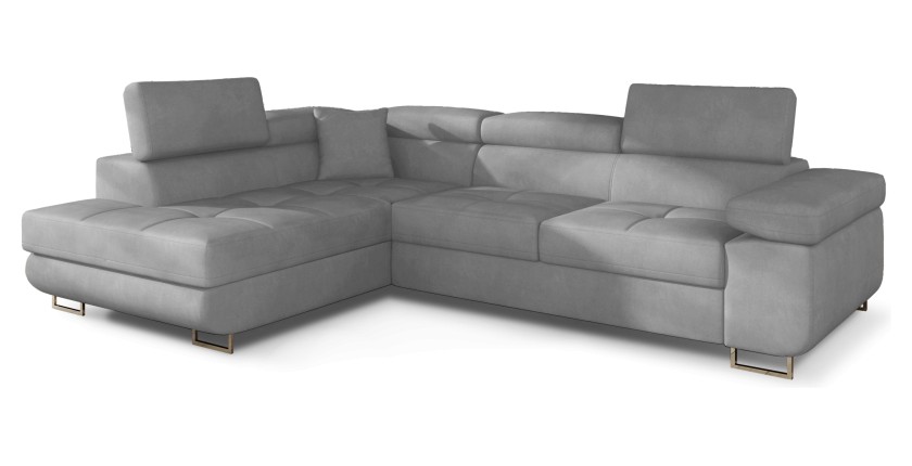 Canapé d’angle convertible MENTON gris – Angle gauche avec coffre