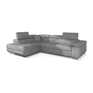 Canapé d’angle convertible MENTON gris – Angle gauche avec coffre