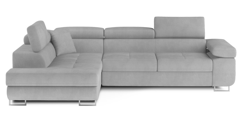 Canapé d’angle convertible MENTON gris – Angle gauche avec coffre
