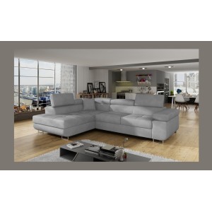 Canapé d’angle convertible MENTON gris – Angle gauche avec coffre