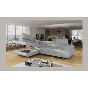 Canapé d’angle convertible MENTON gris – Angle gauche avec coffre