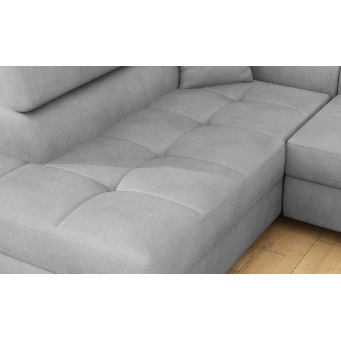Canapé d’angle convertible MENTON gris – Angle gauche avec coffre