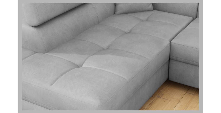 Canapé d’angle convertible MENTON gris – Angle gauche avec coffre