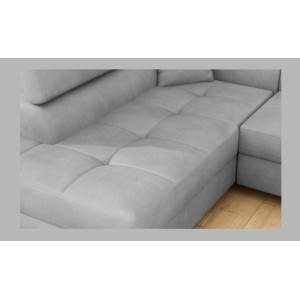 Canapé d’angle convertible MENTON gris – Angle gauche avec coffre
