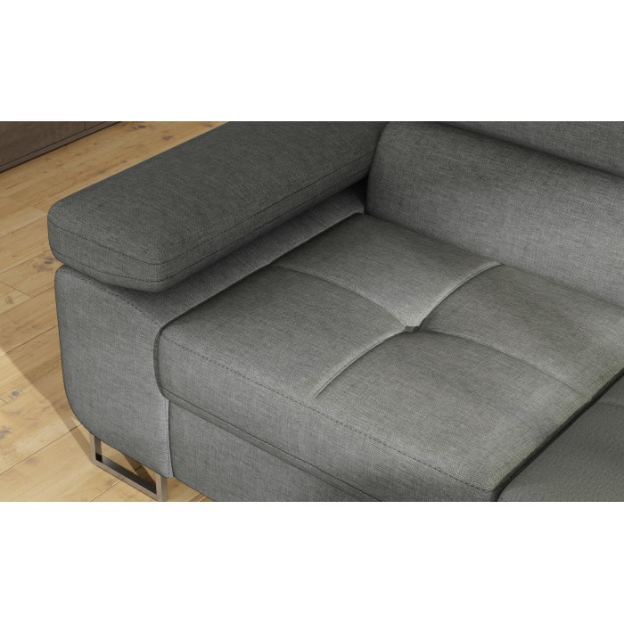 Sofá esquinero convertible MENTON gris tejido – Ángulo derecho con arcón