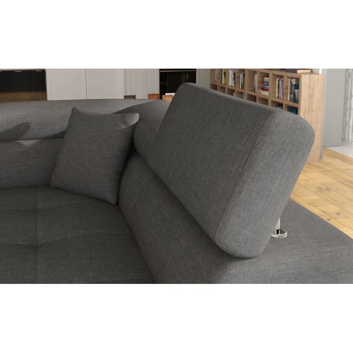 Sofá esquinero convertible MENTON gris tejido – Ángulo derecho con arcón