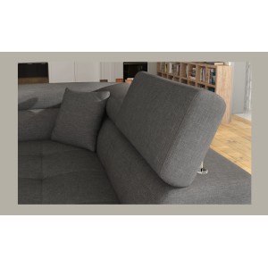 Canapé d’angle convertible MENTON gris tissu tissé – Angle droit avec coffre