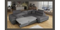 Canapé d’angle convertible MENTON gris tissu tissé – Angle droit avec coffre