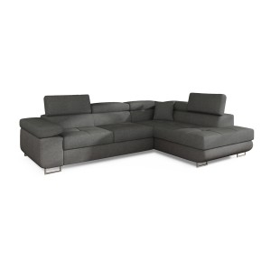 Canapé d’angle convertible MENTON gris tissu tissé – Angle droit avec coffre