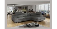 Canapé d’angle convertible MENTON gris tissu tissé – Angle droit avec coffre