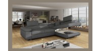 Canapé d’angle convertible MENTON gris tissu tissé – Angle droit avec coffre