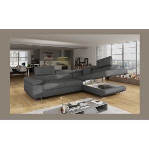 Canapé d’angle convertible MENTON gris tissu tissé – Angle droit avec coffre