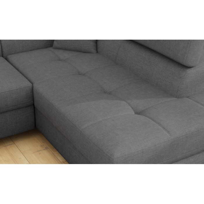 Sofá esquinero convertible MENTON gris tejido – Ángulo derecho con arcón