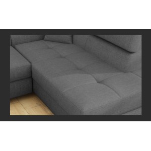 Canapé d’angle convertible MENTON gris tissu tissé – Angle droit avec coffre