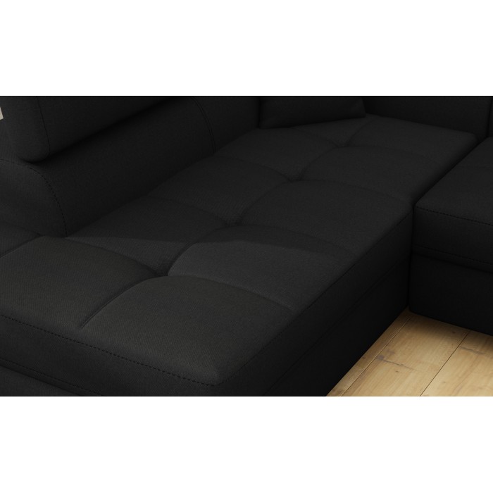 Canapé d’angle convertible MENTON noir – Angle gauche avec coffre