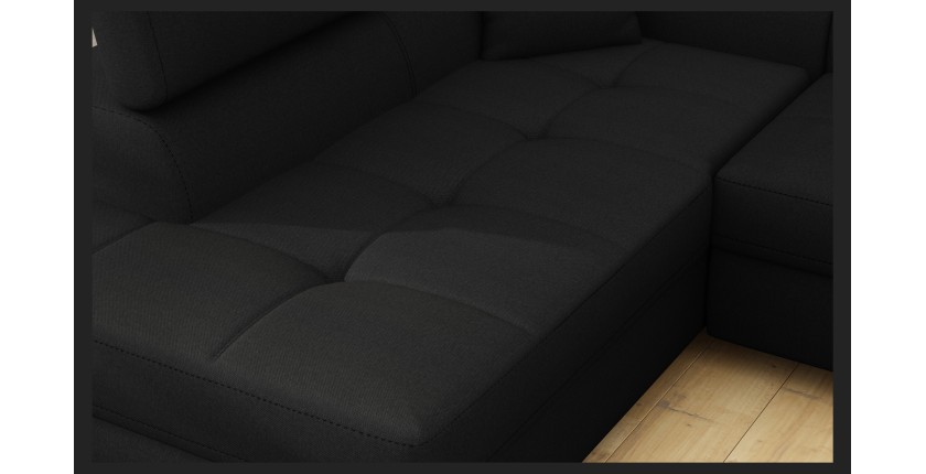 Canapé d’angle convertible MENTON noir – Angle gauche avec coffre