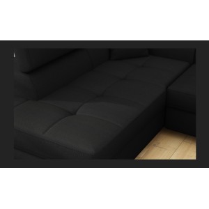 Canapé d’angle convertible MENTON noir – Angle gauche avec coffre