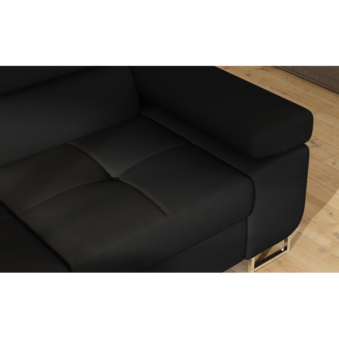 Canapé d’angle convertible MENTON noir – Angle gauche avec coffre