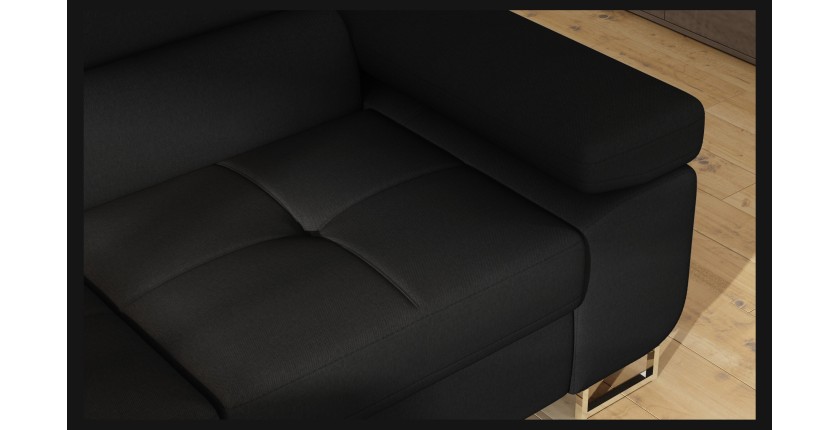 Canapé d’angle convertible MENTON noir – Angle gauche avec coffre