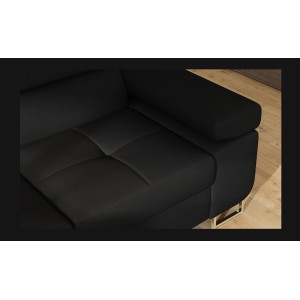 Canapé d’angle convertible MENTON noir – Angle gauche avec coffre