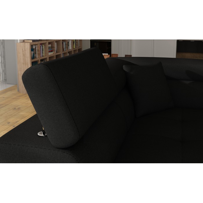Canapé d’angle convertible MENTON noir – Angle gauche avec coffre