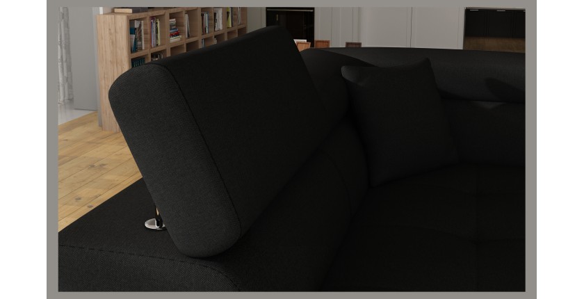 Canapé d’angle convertible MENTON noir – Angle gauche avec coffre