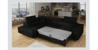 Canapé d’angle convertible MENTON noir – Angle gauche avec coffre