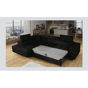 Canapé d’angle convertible MENTON noir – Angle gauche avec coffre