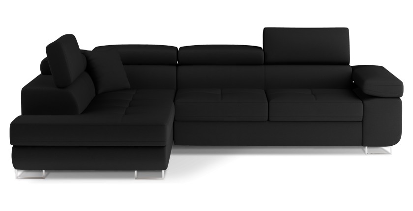 Canapé d’angle convertible MENTON noir – Angle gauche avec coffre