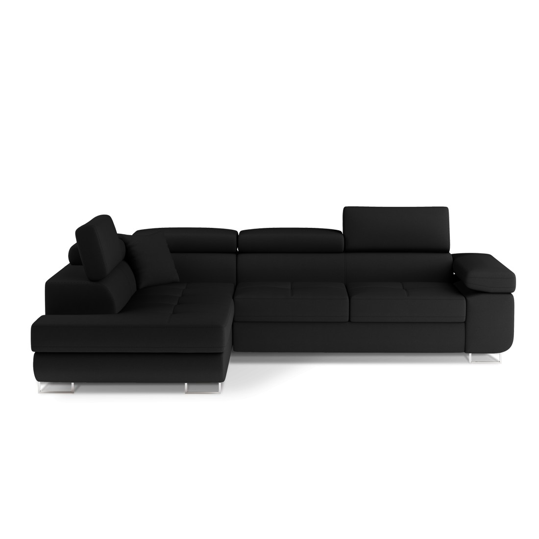 Canapé d’angle convertible MENTON noir – Angle gauche avec coffre